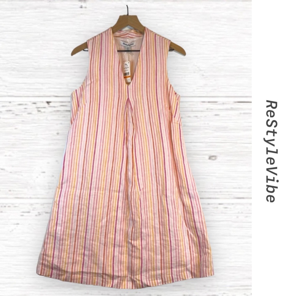 Tommy Bahama Women’s Size S Dress Vitamin Sea Shift Linen Lined Pink Stripe